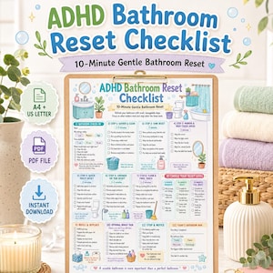 ADHD Bathroom Reset Checklist, 10 Minute Cleaning Routine Printable PDF
