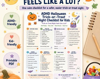 Lista kontrolna „cukierek albo psikus” dla dzieci z ADHD na Halloween, przyjazna sensorycznie, do wydrukowania (PDF)