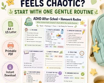 Lista kontrolna zadań domowych po szkole w przypadku ADHD, wersja wizualna do wydruku (PDF)