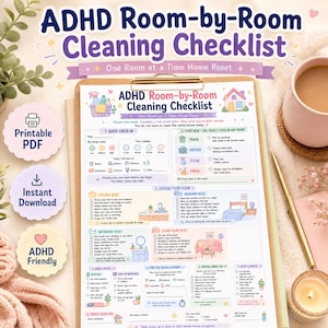ADHD Room-by-Room Cleaning Checklist, One Room at a Time Home Reset Printable PDF