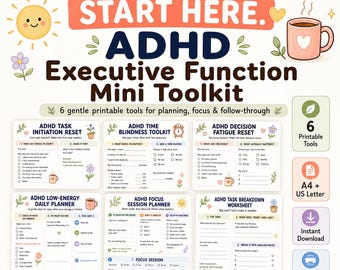 Zestaw narzędzi do ćwiczeń funkcji wykonawczych w ADHD, 6 arkuszy do druku (plik PDF do pobrania)