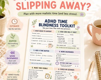 ADHD Time Blindness Toolkit, Time Management Planner, Executive Function Printable (PDF)