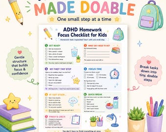 Lista kontrolna zadań domowych dla dzieci z ADHD, planer dnia (do druku w formacie PDF)