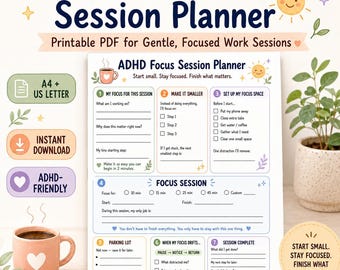 Planer sesji skupienia na ADHD, narzędzie do zwiększania produktywności (pobierz plik PDF)