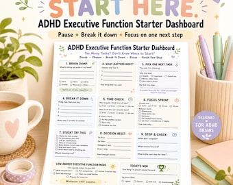 Tablica rozdzielcza funkcji wykonawczych ADHD, podział zadań, arkusz skupienia (PDF)