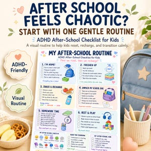 Checkliste für Kinder mit ADHS nach der Schule, visuelle Hausaufgaben-Routine, druckbares PDF