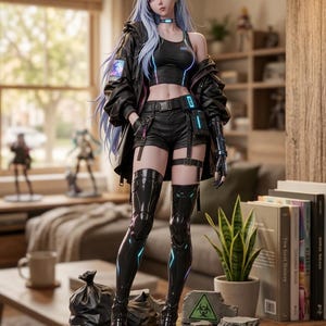 Cyberpunk Girl STL – 3D Print Figurine, Sci-Fi Collectible Model (STL & GLB)