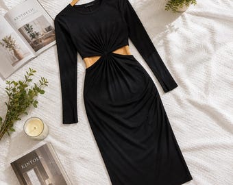 basic bae washed black ribbed bodycon midi dress Lulus - - Size M hugging design that will