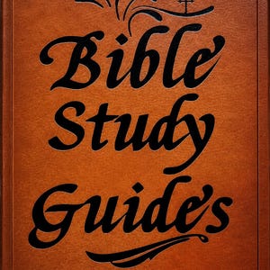 May include: A brown, leather-textured book cover with black embossed lettering that reads "Bible Study Guides" and "A Guide to Deepen Your Faith and Knowledge." The cover features a decorative line art element with a small cross symbol above the text.
