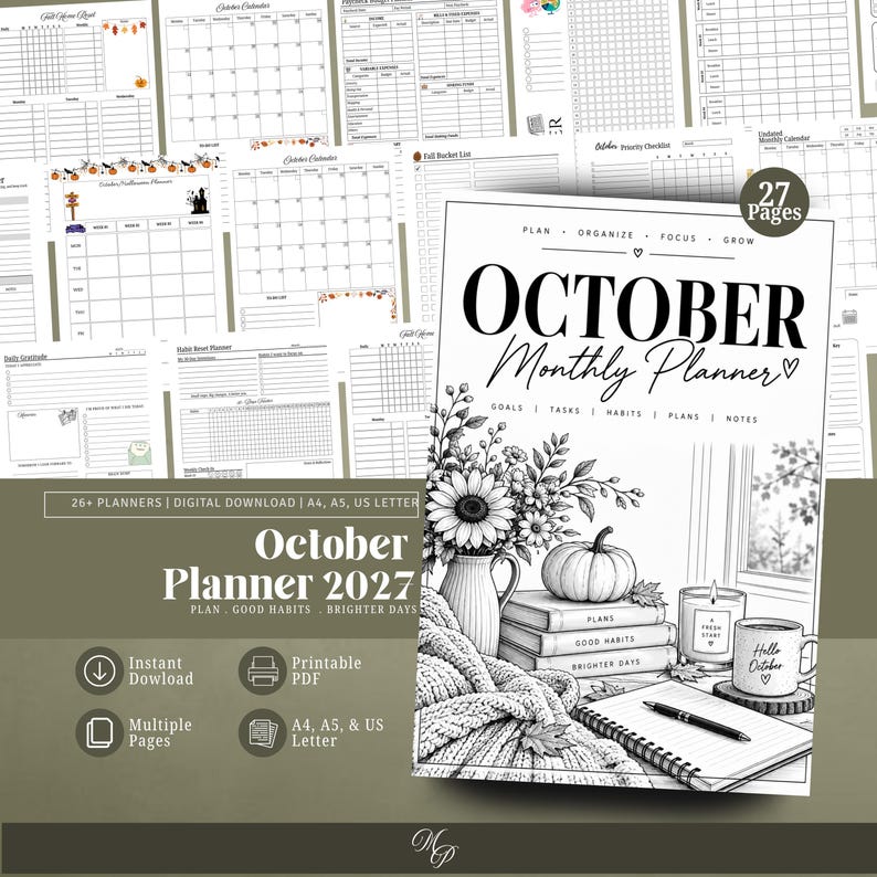 Pritnable October Notes.pdf October 2026 Planner Printable | Fall Planner Bundle | October Calendar ...