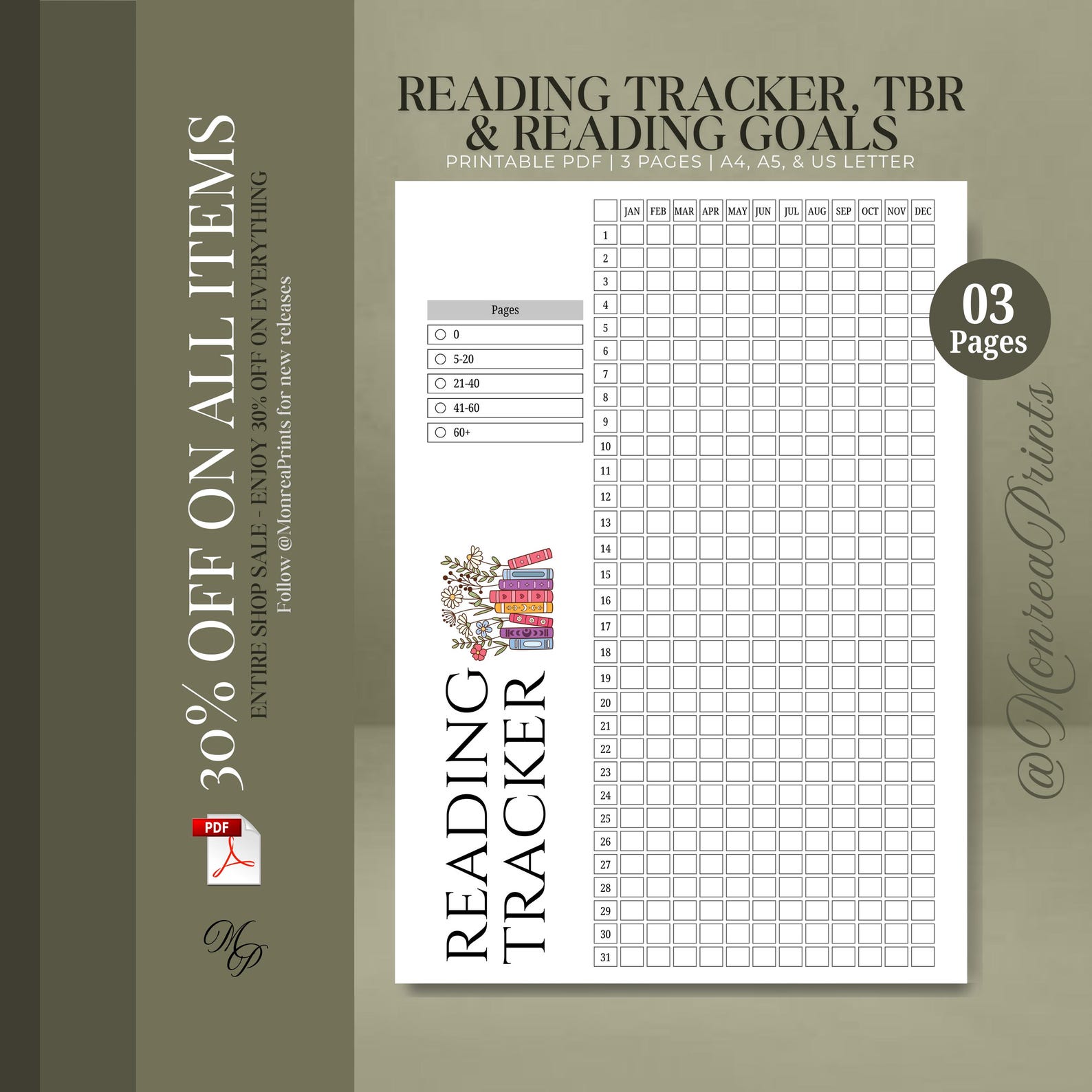 Reading Tracker Printable | TBR List & Reading Goals Planner | Book ...