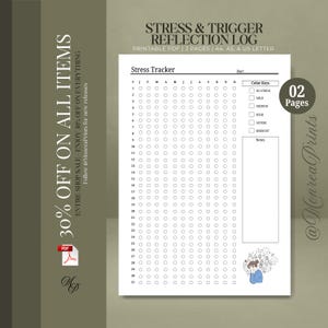 Stress Tracker Printable | Stress Trigger Log | Daily Stress Reflection | Mood and Emotional Wellness PDF