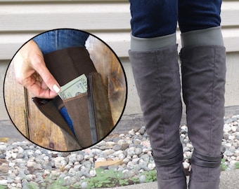 Boot cuffs with &quot;stash pocket&quot; to hide your cash, cards, etc. Handmade original