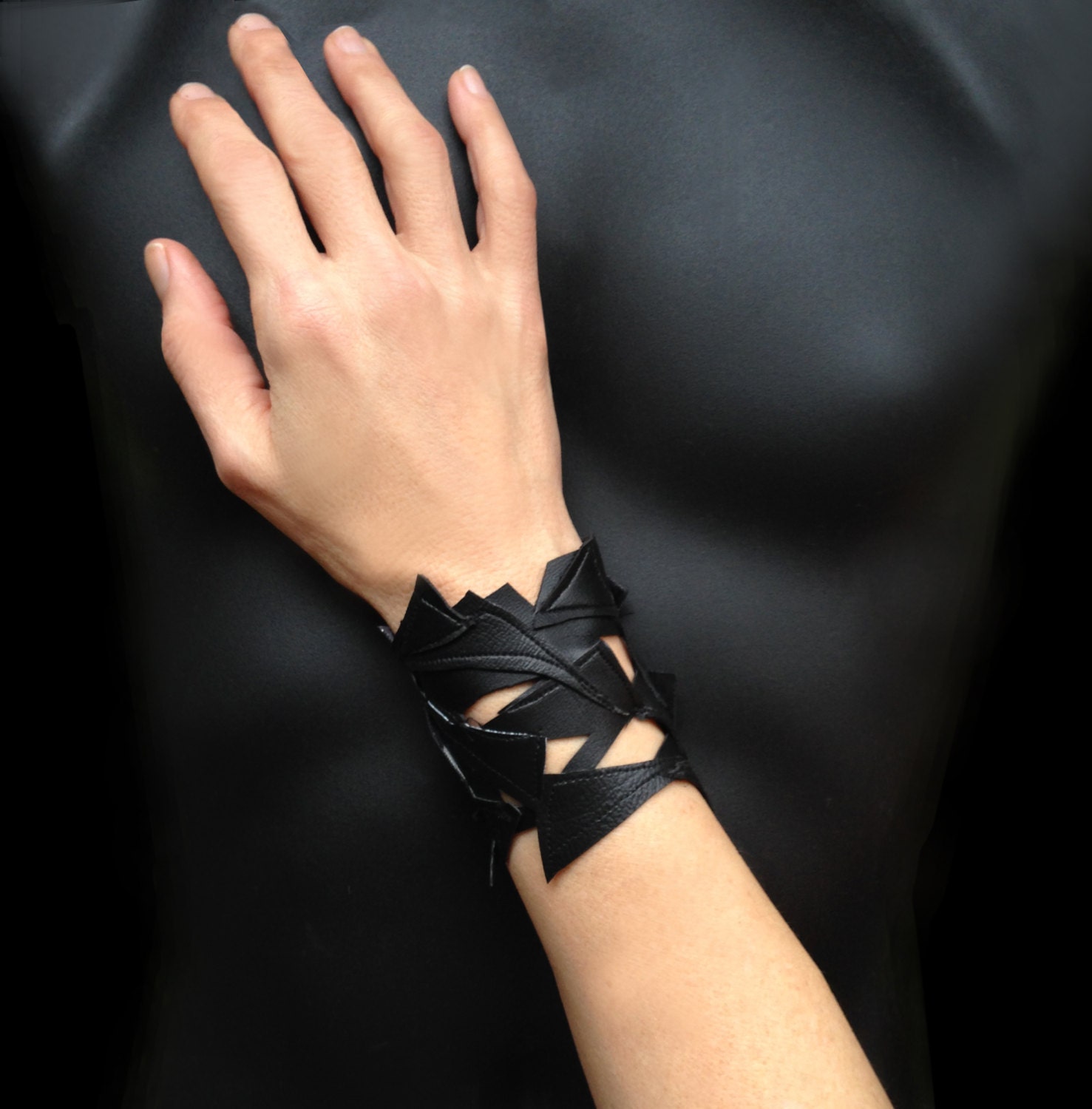 Jagged wrist cuff. Leather-look bracelet. Many colors. Handmade in USA. OOAK