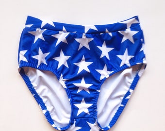 High Waisted Briefs with stars. Made in USA. XS-XL