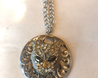 Cat necklace. 3 style cat lion medallion. Made in USA