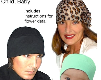Hat Pattern for toque/skullcap. 3 sizes: Adult, child, baby