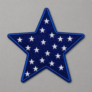 Blue Star Embroidered Patch, USA Inspired Iron On Sew On Badge, Military Style Applique for Jacket, Backpack, Hat & Vest