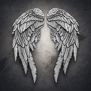 Parche bordado reflectante con alas de ángel – XL. Aplique termoadhesivo para la espalda de chaquetas vaqueras y de cuero.