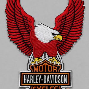 Large Eagle Back Patch, Red Wings Motorcycle Applique, Embroidered Badge for Biker Vest & Jacket