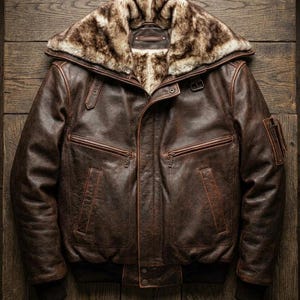 Men Shearling Leather Hooded Jacket, Vintage Faux Fur  Coat, Varsity jacket, Personalized gift