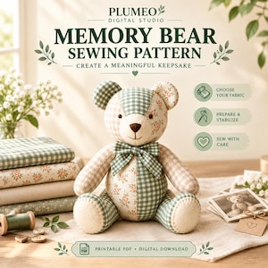 Memory Bear Sewing Pattern PDF, 10 Sizes, Keepsake Teddy Bear, A4 & US Letter, Patchwork Plush Sewing Pattern