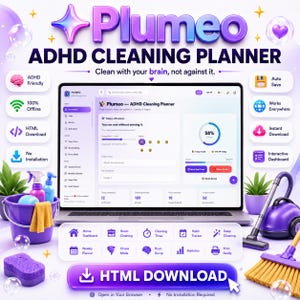 Webapp voor schoonmaakplanner voor ADHD | Digitaal schoonmaakschema | Takenplanner | Checklist voor huishoudelijke schoonmaak | Routineplanner HTML