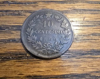 イタリア　10センテシモ銅貨　加刻印　カウンターマーク「SAPOL」 イタリア 10センテシモ銅貨 加刻印 カウンターマーク「SAPOL」