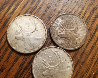 Canada 25 Cent  SILVER Lot of 3   1941/64/68