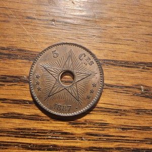 1887 Congo Free State 5 Centimes  UNC  175k mintage