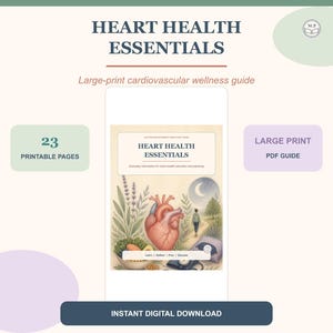Heart Health Essentials Guide Printable | Large Print Cardiovascular Wellness Workbook for Adults | 23-Page PDF