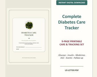 Diabetesvårdsspårare, glukos-insulinlogg, A1C-medicineringsplanerare (PDF)