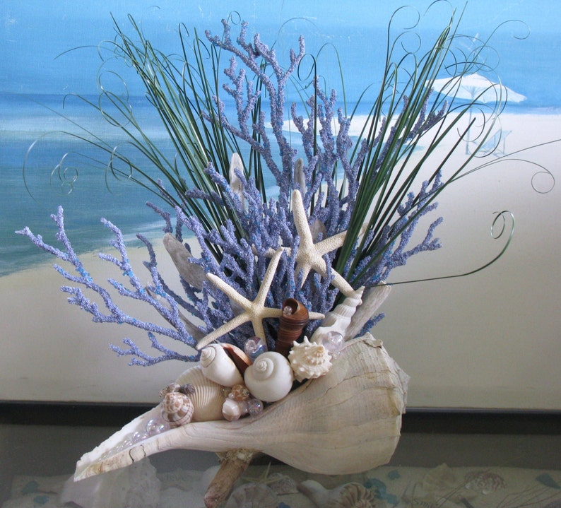 Seashell Coral CenterpieceBeach GrassStarfishDriftwood Etsy