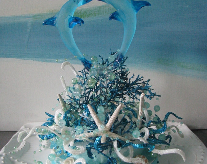 Blue Dolphin Wedding Cake Topperstarfishbubblesbeach - Etsy