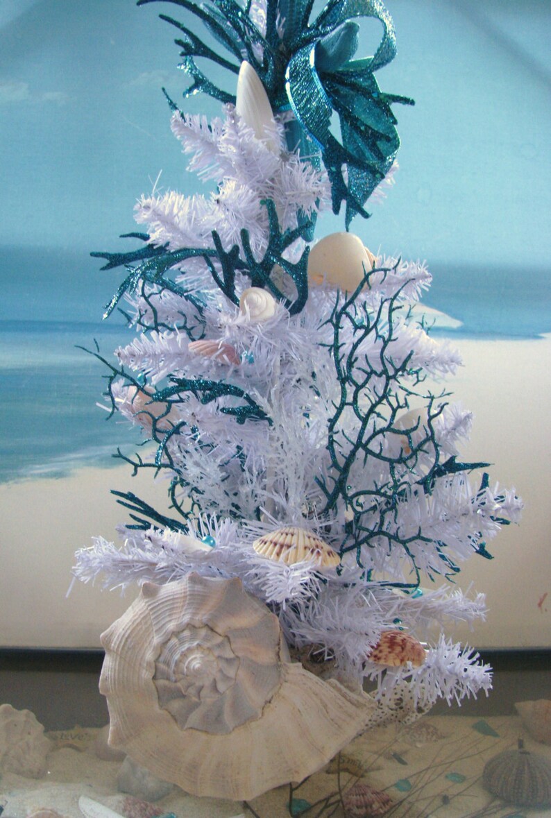 Seashell Coral Christmas Tree in a Whelk Shell Starfish Etsy
