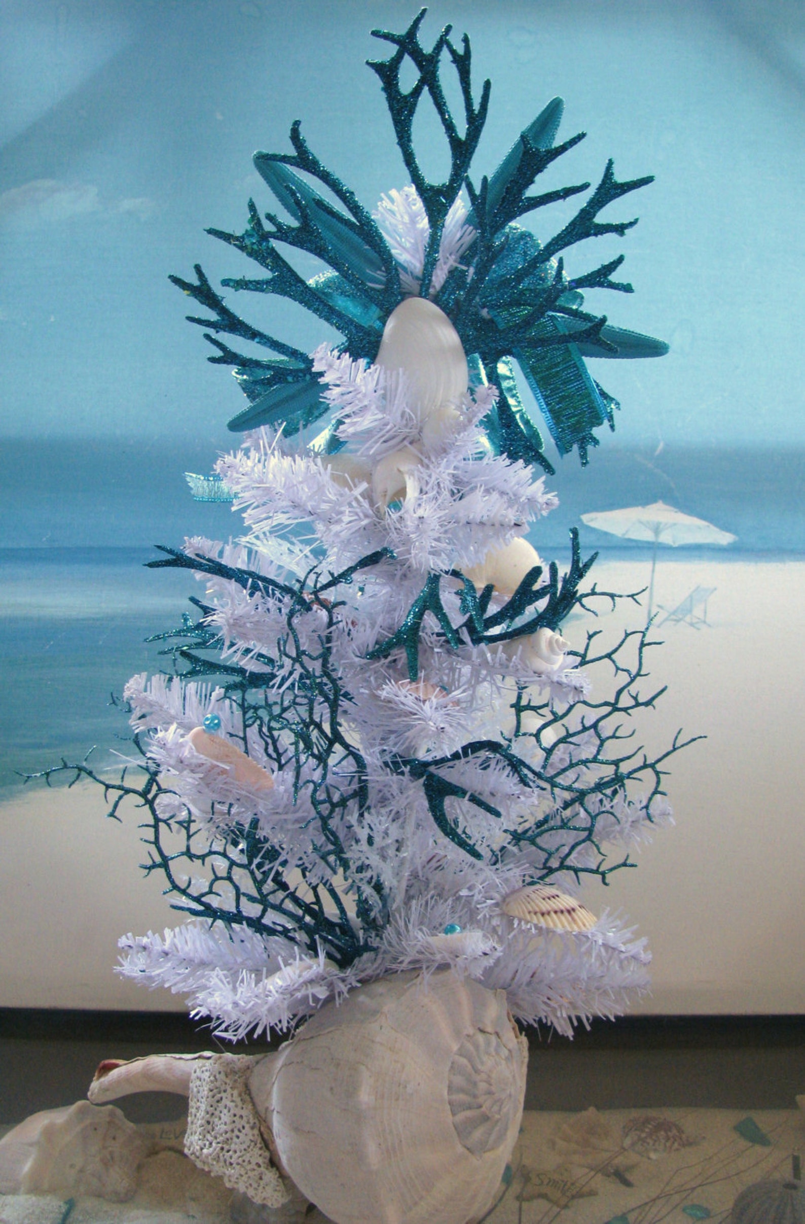 Seashell Coral Christmas Tree in a Whelk Shell Starfish Etsy