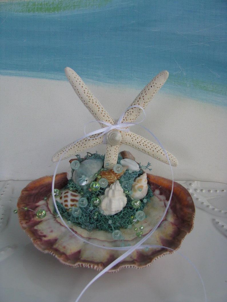 Seashell Starfish Wedding Ring Holderbeach Wedding Ring Etsy