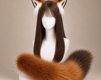 Orange Fox Ears and Tail Set for Cosplay | Fluffy Faux Fur Costume