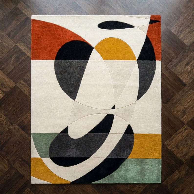 Hand Tufted New Zealand Wool Rug, Modern Abstract Geometric Area Rug ...