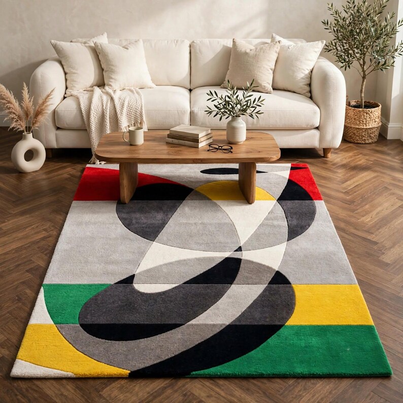 Modern Rug Handmade Hand Tufted New Zealand Wool Rug, Modern Abstract Geometric Area Rug ...