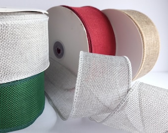 Hessische Sackleinen-Effekt-Band Natürliche Juteborte 65 mm breit mit drahtverstärkter Kante - Rot, Beige, Grau, Grün