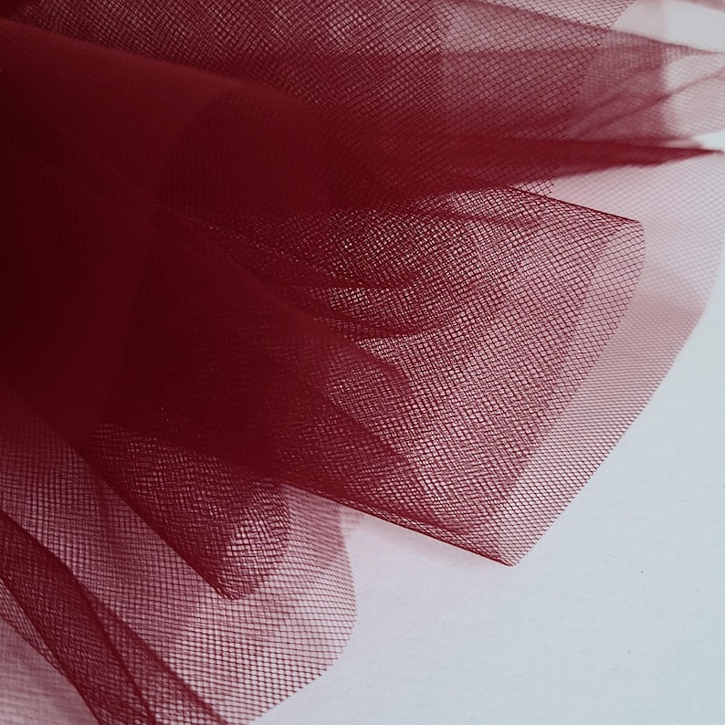 Berry Burgundy Fine Tulle fabric 300cm wide - Per metre - net suitable for underskirt, veil, pleating & ruching Manufactured in the UK image 1