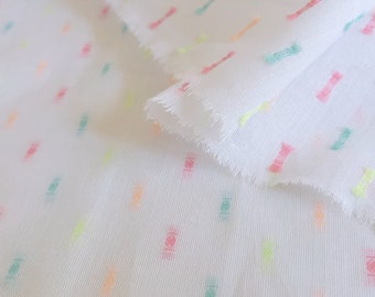 White 100% Cotton Voile Woven Fabric 145cm wide with Jacquard Neon Flecks