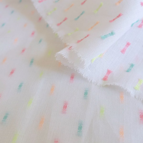 Weiß 100% Baumwolle Voile Webstoff 145cm breit mit Jacquard Neon Flecks