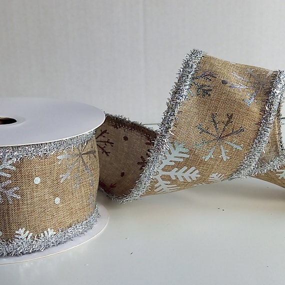 Wired Snowflake Tinsel Ribbon: 63mm Wired Snowflake Tinsel Ribbon: 63mm