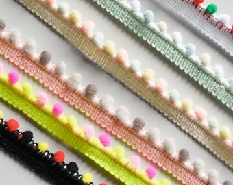 Mini Pom Pom Bobble Trim - Pastel neon & bright colours - Per metre - UK SELLER (THEWALL)