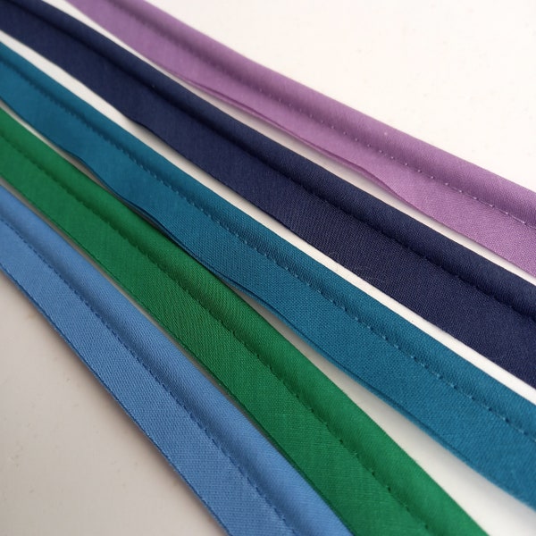 7mm wide large flanged insertion piping on a 14mm band, New Cool Colours Denim, Navy Blue, Lavender, Green, Teal - Sold Per Metre