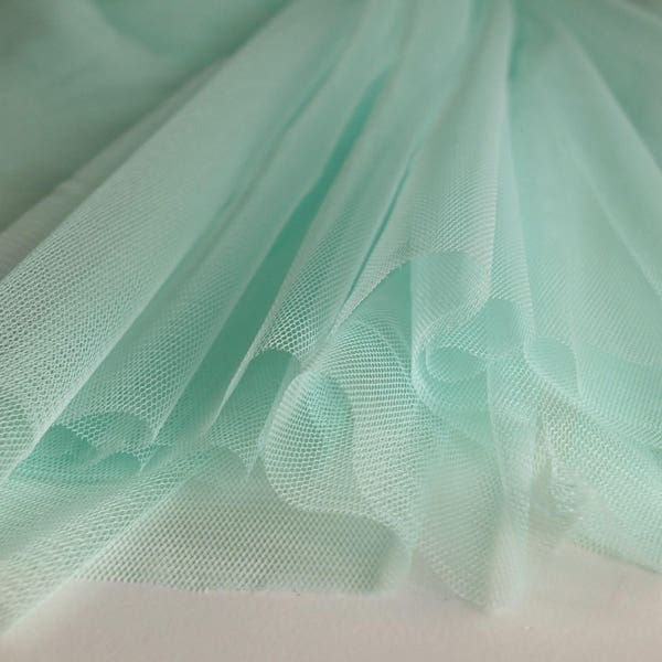 Pastel Mint Green Soft Tulle Fabric 150cm wide - Evening / special occasion wear - Sold by the metre (M4)