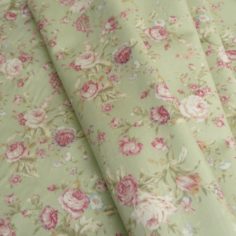 picture Sage Green Fabric Uk floral rose cotton poplin print fabric vintage style dusky pink and sage green by the metre uk seller s4