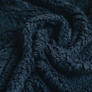 Navy Blue Coloured Luxury Sherpa Fleece Fabric Soft, Cuddly Texture 150cm wide image 5